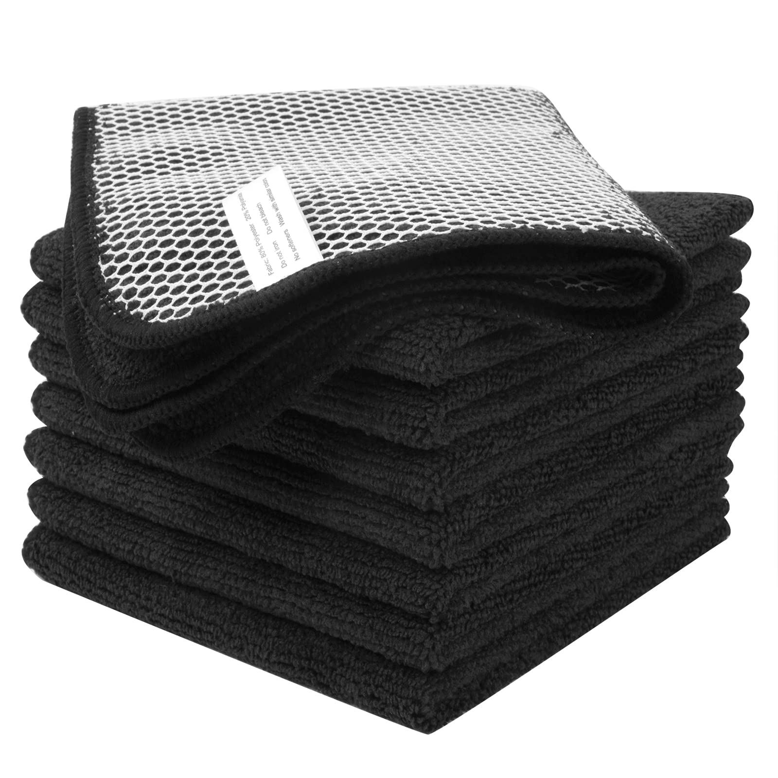 VIVOTE Microfibre Dish Cloths Washable Tea Towels with Poly Mesh Scouring Side Kitchen Household Towels Cloths, Kitchen Cloths, Cloths, Kitchen, 8 Pack, 30 cm x 30 cm (Black)