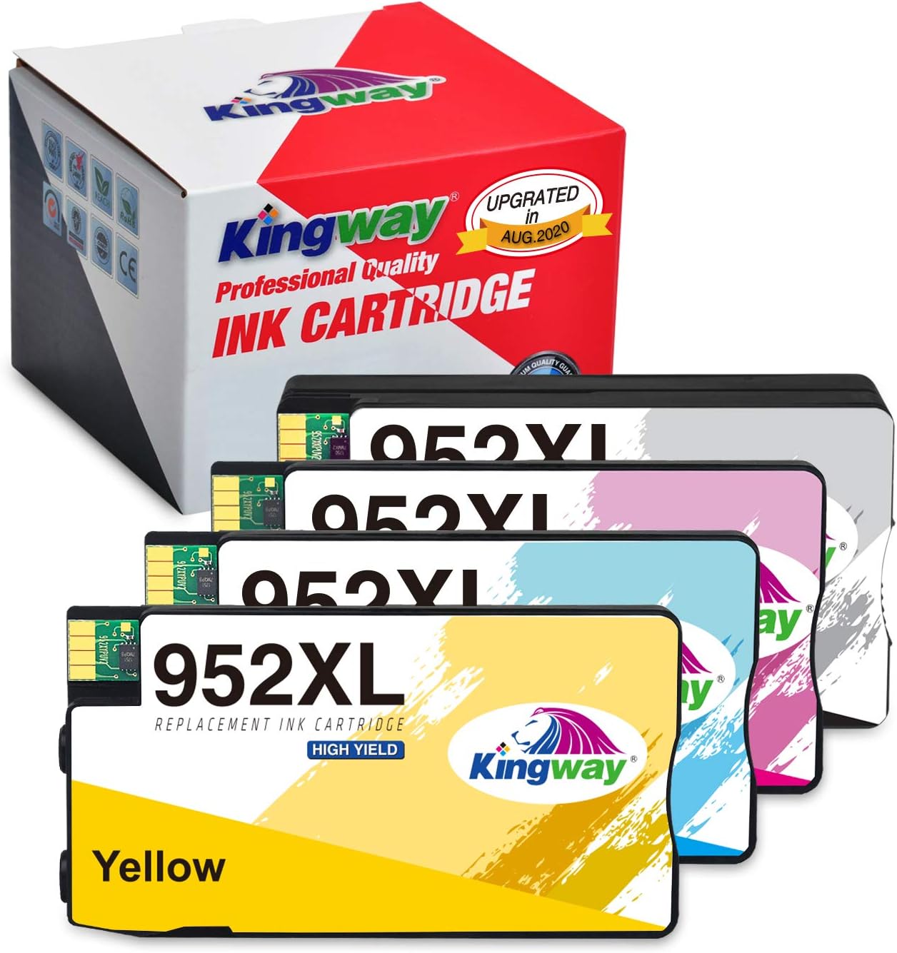 Kingway Upgrated Version in Aug 2020 Compatible upgrated 952XL Ink Cartridges Replacement for HP 952 XL Work with OfficeJet Pro 8710 8715 8720 8740 7740 8210 8730 8702 8725 8210 8216 Printer 4-Pack
