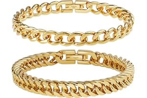 UHIBROS 316L Stainless Steel Chain Bracelet for Men Women, 18K Gold Sturdy Metal Link, Silver Black Cuban/Figaro/Paperclip/Rope Fashion Jewelry Set for Dad, Boyfriend, Husband, Girlfriend