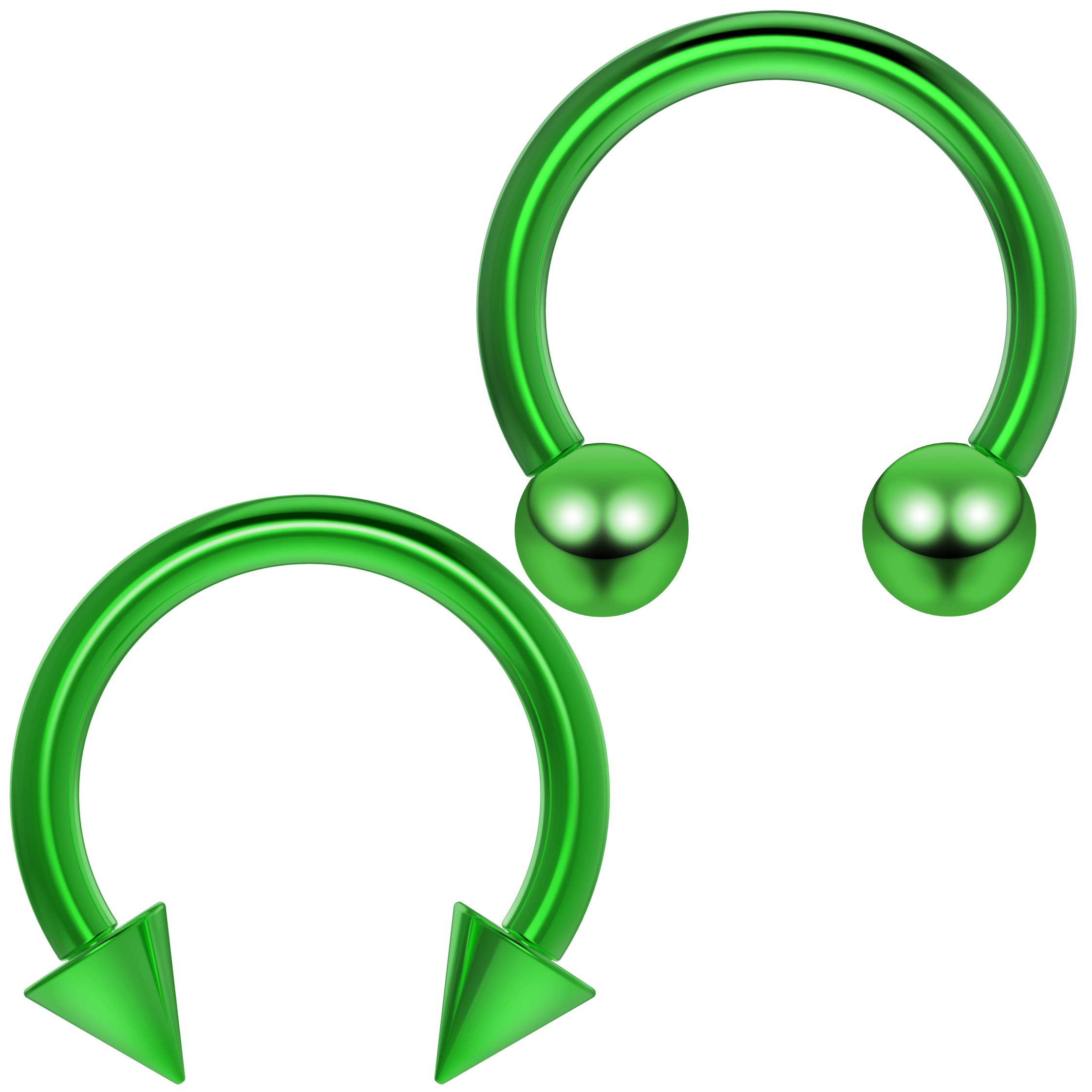 Bling Piercing 2pc 16g 8mm Circular Barbell Titanium Septum Snake Bite Cartilage Ring Eyebrow Tragus Helix Green