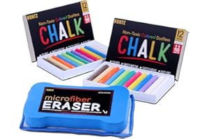 Huntz Dustless Chalk With Microfiber Eraser (Washable & Reusable) (24 Multi-Color Chalks + Eraser)