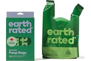 Earth Rated Dog Poop Bags with Easy-to-Tie Handles, Extra Wide Opening, Dispensing Box, Guaranteed Leakproof, Lavender, 120 H