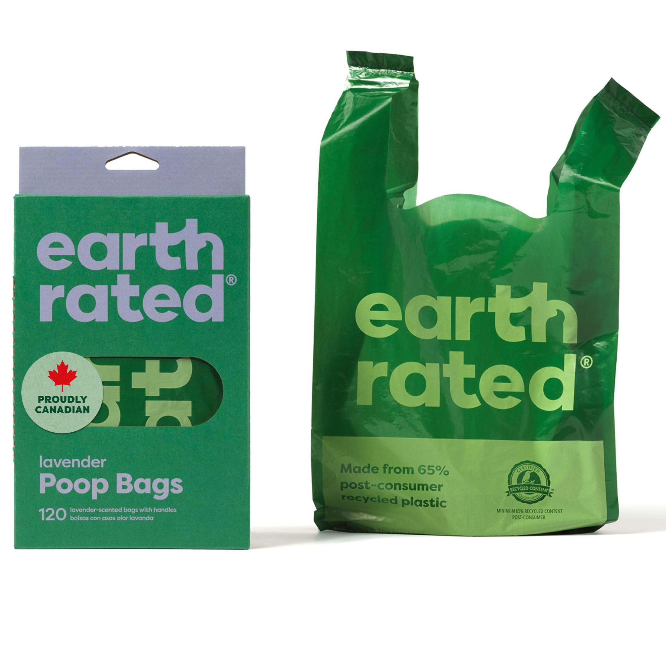 Earth Rated Dog Poo Bags with Handles, Easy Tie and Guaranteed Leakproof, Lavender Scented, 120 Bags — image 1