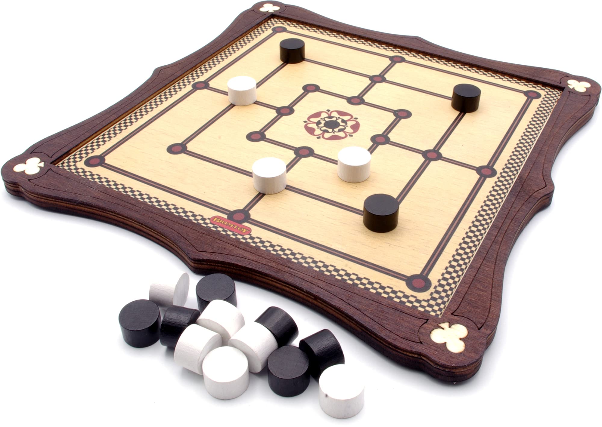 Brimtoy Nine Men's Morris Traditional Wooden Board Game for 2 Players - Historical Replica Game from Tudor Times - Handmade in the UK