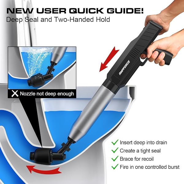 AMPFORCE ELECTRIC TOILET PLUNGER FOR BATHROOM, HIGH-PRESSURE AIR PLUNGER, HEAVY-DUTY CLOG REMOVER FOR TOILETS, TOILET DRAIN UNCLOGGER (INK BLACK)