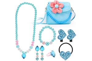 Hifot Kids Jewelry Little Girls Plush Handbag Necklace Bracelet Earrings Ring Hair Clips Set, Princess Costume Jewelry Party Favors Gift for Dress up Pretend Play (3-8 Years)