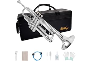 LeSage Brass Trumpet Standard Bb Nickel Silver Trumpet for Beginner Student Trumpet for Band with 7c Mouthpiece Cleaning Kit Valve Oil Trumpet Case
