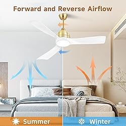 54" Smart Gold White Ceiling Fans with Lights and