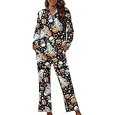 Upetstory Halloween Pajamas for Women Set Long Sleeve Shirt Button Down Sleepwear