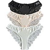 SHENHE Women's 3 Pack Sexy Lace Underwear Low Rise Cheeky Bikini Panties Underwear