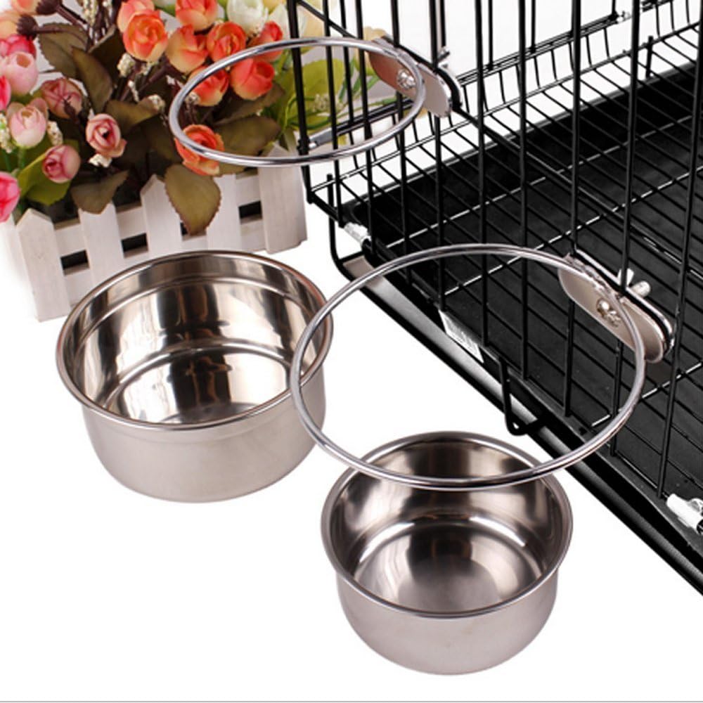 Pet Dog Coop Cups Stainless Steel Feeding Bowl with Clamp - Detachable Dog Cat Cage Kennel Hanging Bowl Metal Food Water Feeder (L) - Image 5