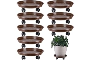 KVYUSFLOURISH 8 Packs Large Plant Caddy with PU Wheels 12” Rolling Plant Stands Heavy-duty Plastic Plant Roller Base Pot Movers Plant Saucer on Wheels Indoor Outdoor Plant Dolly with Casters Planter Tray Coaster