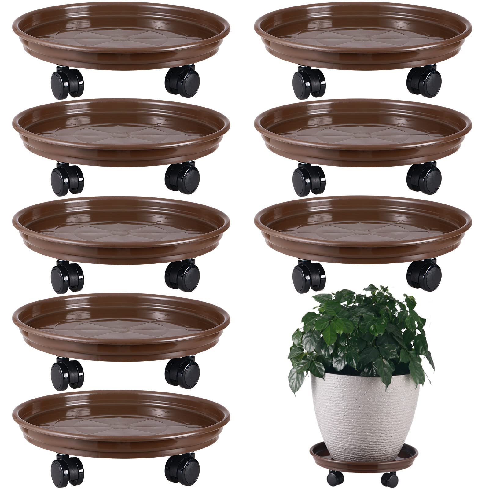 Photo 1 of 8 Packs Large Plant Caddy with PU Wheels 12” Rolling Plant Stands Heavy-duty Plastic Plant Roller Base Pot Movers Plant Saucer on Wheels Indoor Outdoor Plant Dolly with Casters Planter Tray Coaster