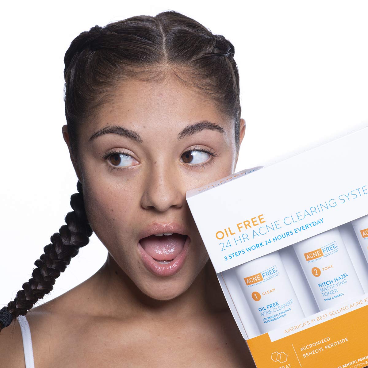 Amazon Com Acne Free 3 Step 24 Hour Acne Treatment Kit Clearing System W Oil Free Acne Cleanser Witch Hazel Toner Oil Free Acne Lotion Acne Solution W Benzoyl Peroxide