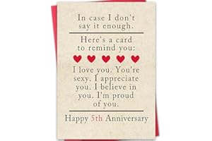 ATTLVV 5 Year Anniversary Card Gifts for Him Her,Happy 5th Anniversary Card for Woman Men,Wood Anniversary Cards Gifts for Husband Wife,5th Wedding Anniversary Cards