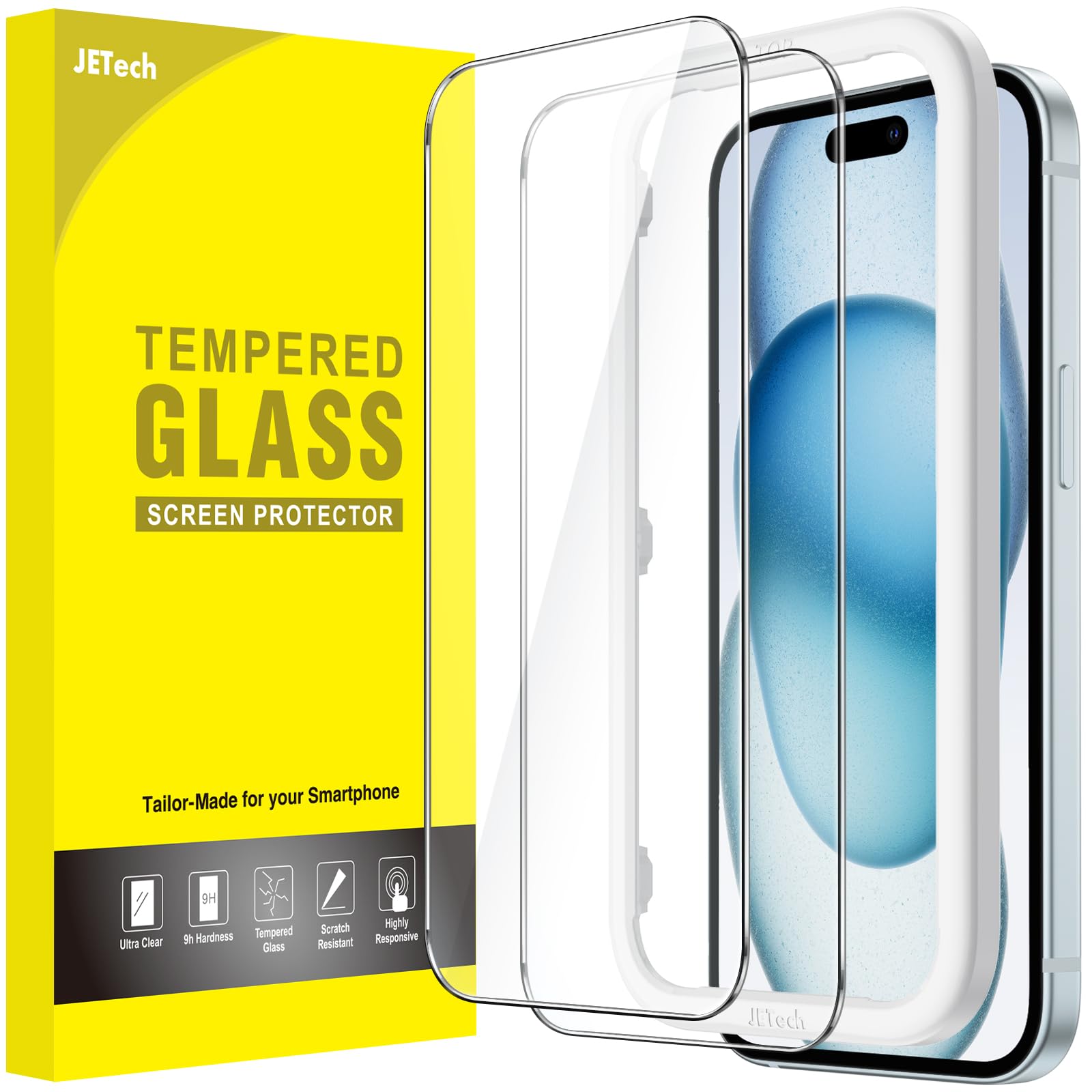Photo 1 of JETech Screen Protector for iPhone 15 Plus 6.7-Inch, Bubble Free, Tempered Glass Film with Easy Installation Tool, Case-Friendly, HD Clear, 2-Pack