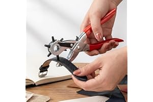 Heavy Duty Leather Hole Punch Tool 6 Sizes Puncher Revolving for Quick Size Adjustment Plier for Belts, Watch Bands, Dog Coll