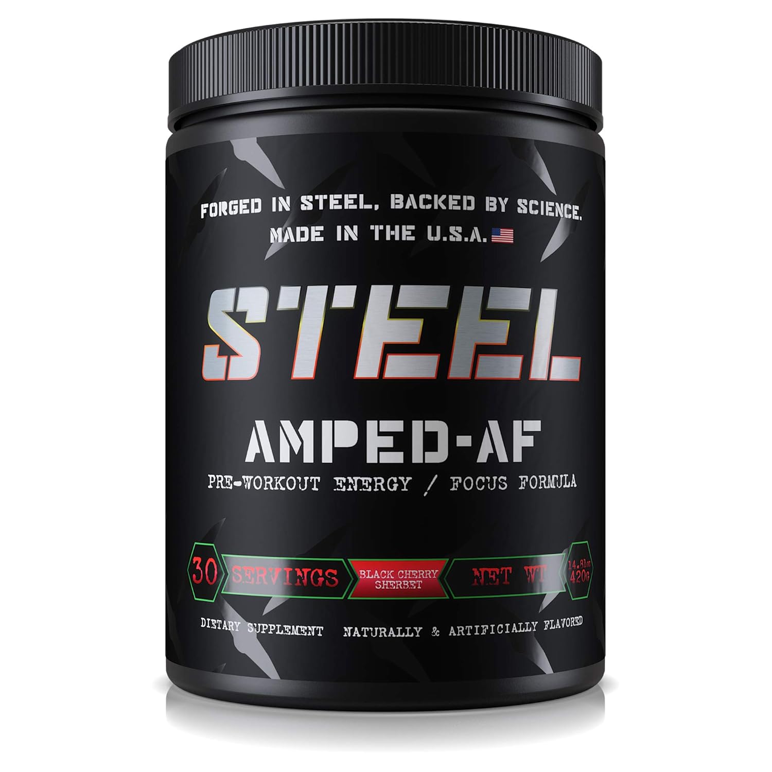 Steel Supplements Amped Af Pre Workout Powder Energy Drink