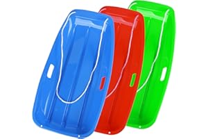 OTNBGSR 35 inch Snow Sled, Plastic Sled with Leash 2 Handles., Wider and Thicker,Accommodates 2 Peop