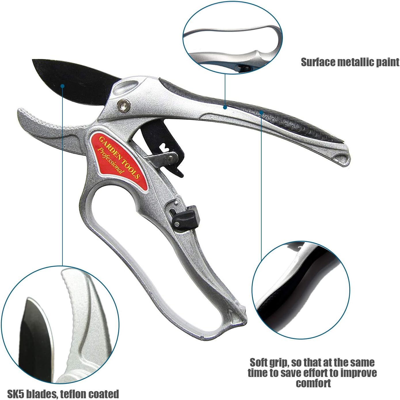 Ratchet Secateurs, Ergonomic Heavy Duty Garden Scissors Pruner Sharp SK5 Blade Lightweight Pruning Shears for Trees Plants - Image 5