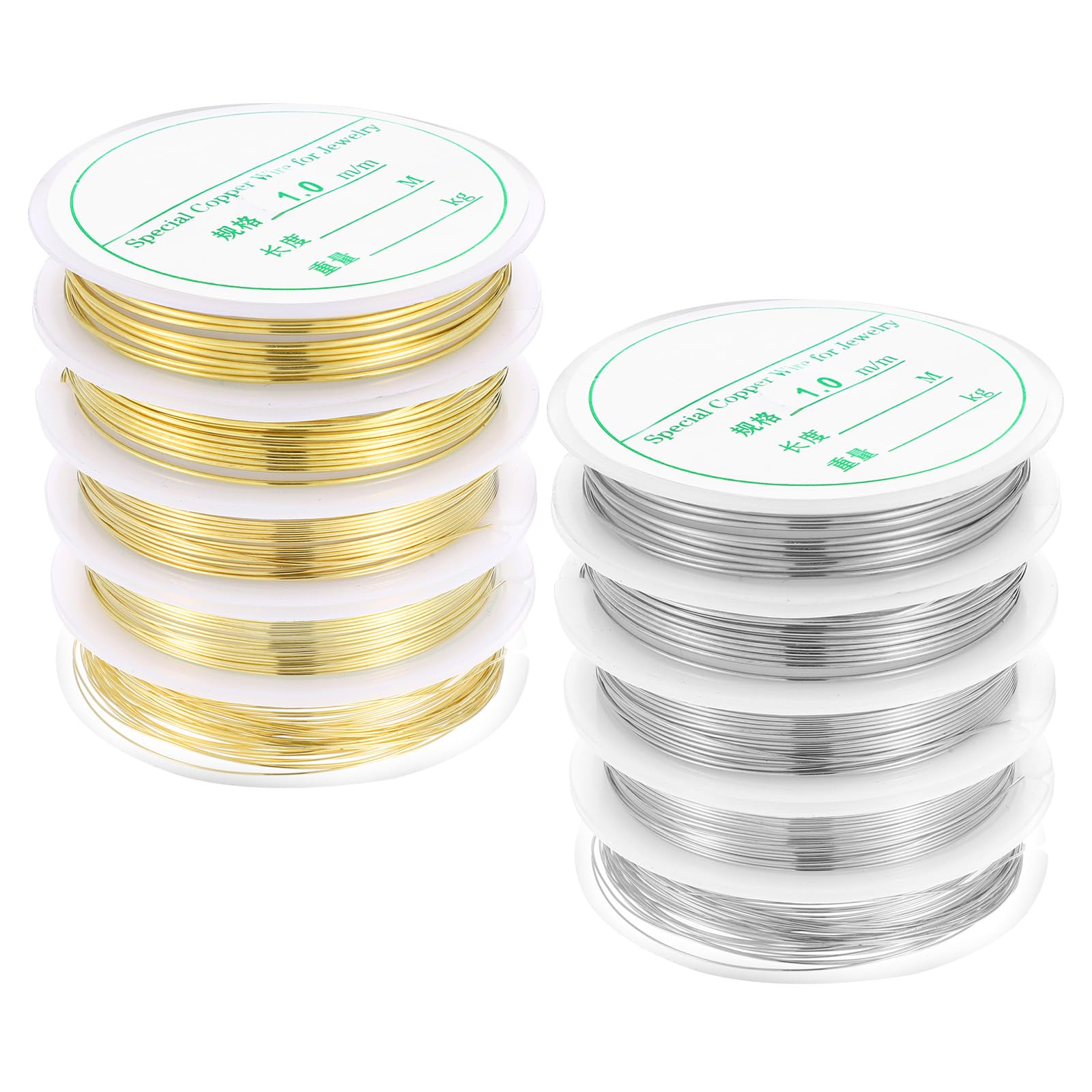 Photo 1 of 10 Roll 5 Size Copper Jewelry Wire, 132ft Bendable Copper 18 20 22 24 26 Gauge Craft Beading Wire for Jewelry Making Supplies and Crafts (Gold and Silver)