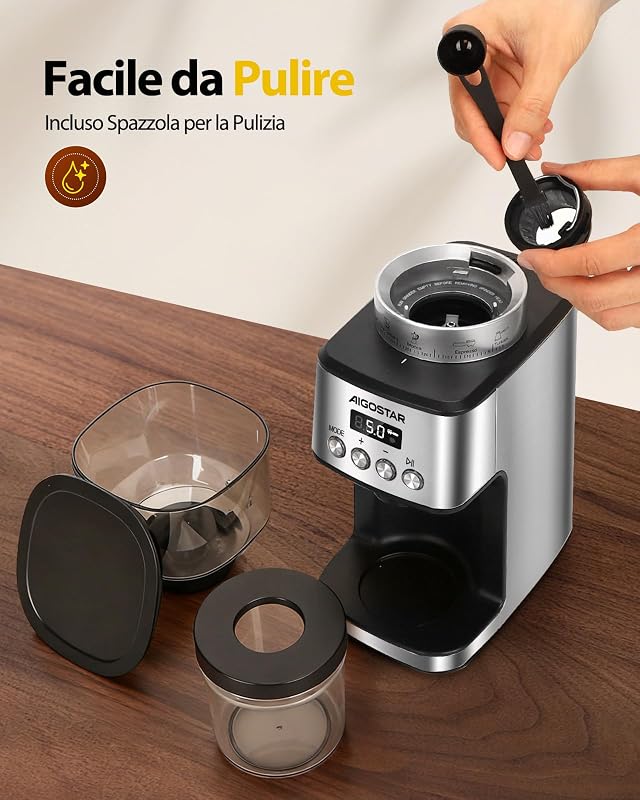 Macina Caffe' Elettrico a Cono, 52 Impostazioni di Macinatura