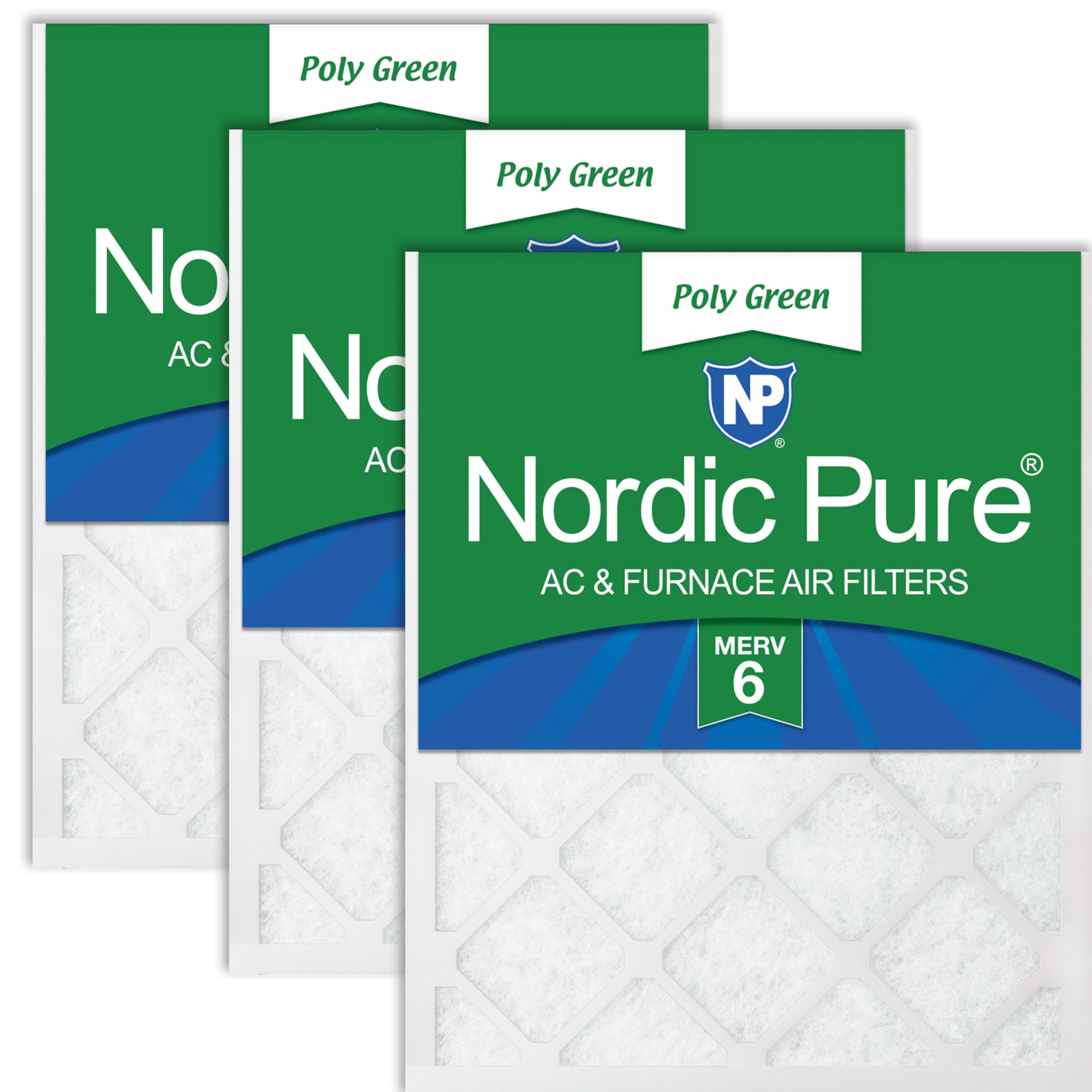 Nordic Pure 14x25x1 (Actual Size: 13 1/2 x 24 1/2 x 3/4) Poly Green MERV 6 AC Furnace Air Filters – Reduces Dust, Pollen, Pet Dander & Allergens – 3-Pack Image