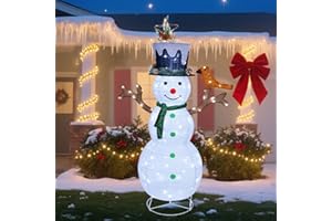 Hausse Lighted Christmas Snowman Decorations, 4.5FT Outdoor Pre-Lit White Collapsible Snowmen with Built-in Lights, Light Up Pop Up Xmas Yard Display, Plug in for Holiday New Year Winter Garden Yard