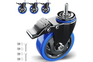 WOZESEIK Stem Caster Wheels 5 inch Heavy Duty Threaded Stem Mount Casters Set of 4 with American Size UNC 1/2"-13 x 1 Swivel Industrial Castors with Safety Dual Locking Wheel for Furniture and Cart