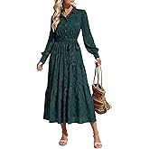 dowerme Women's Casual Dresses 2025 Fall Fashion Long Sleeve Button Up Floral Print Belted Tiered Boho Maxi Party Dress