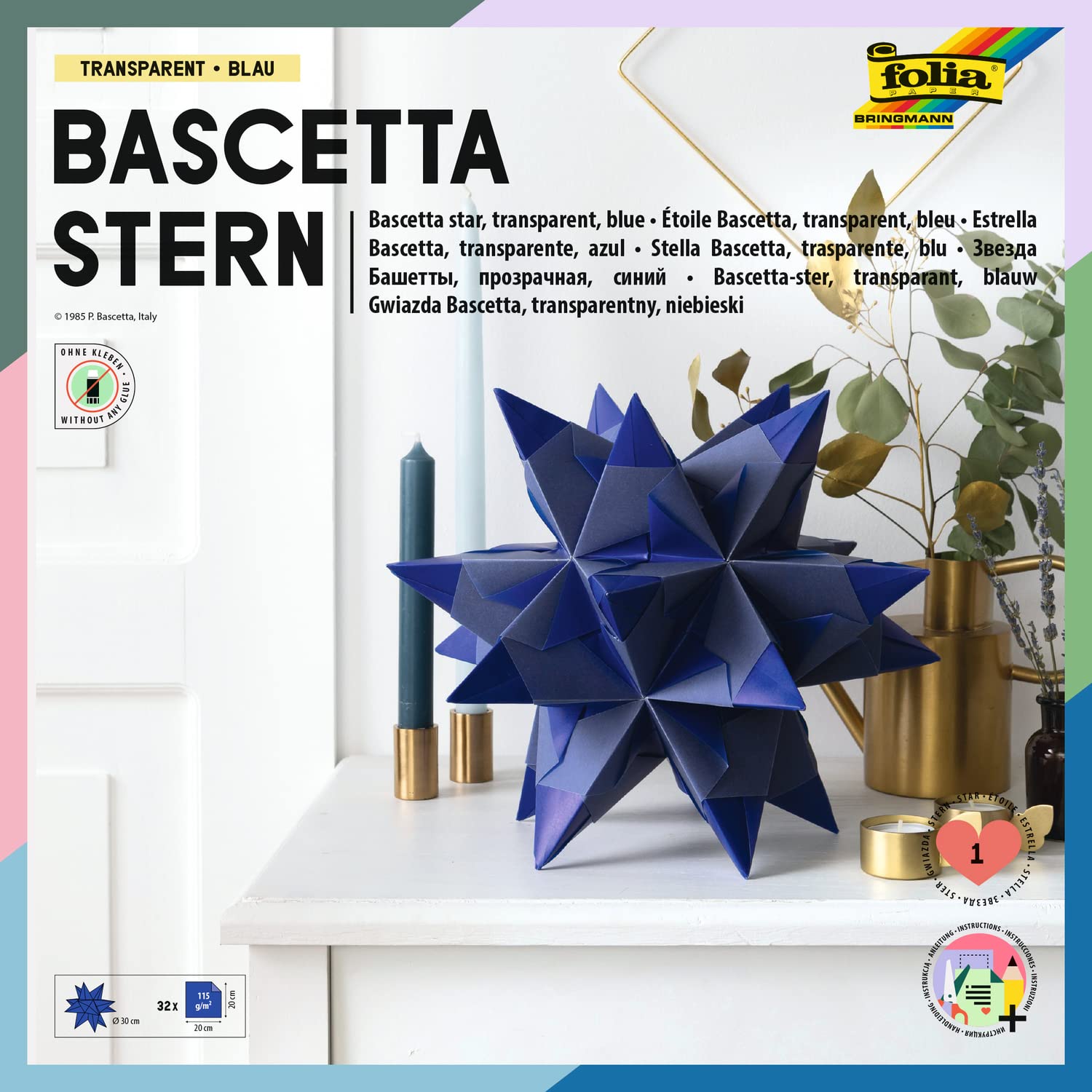 folia 836/3030 Bascetta Star Handicraft set, blue, Paper, blue, 20 x 20 cm