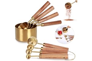PrettyFine Collection 8 Piece Gold Measuring Cups Set and Measuring Spoons, Golden With fragrant wood Handles-Complete Set of Measure Cups and Spoons For Cooking and Baking.…