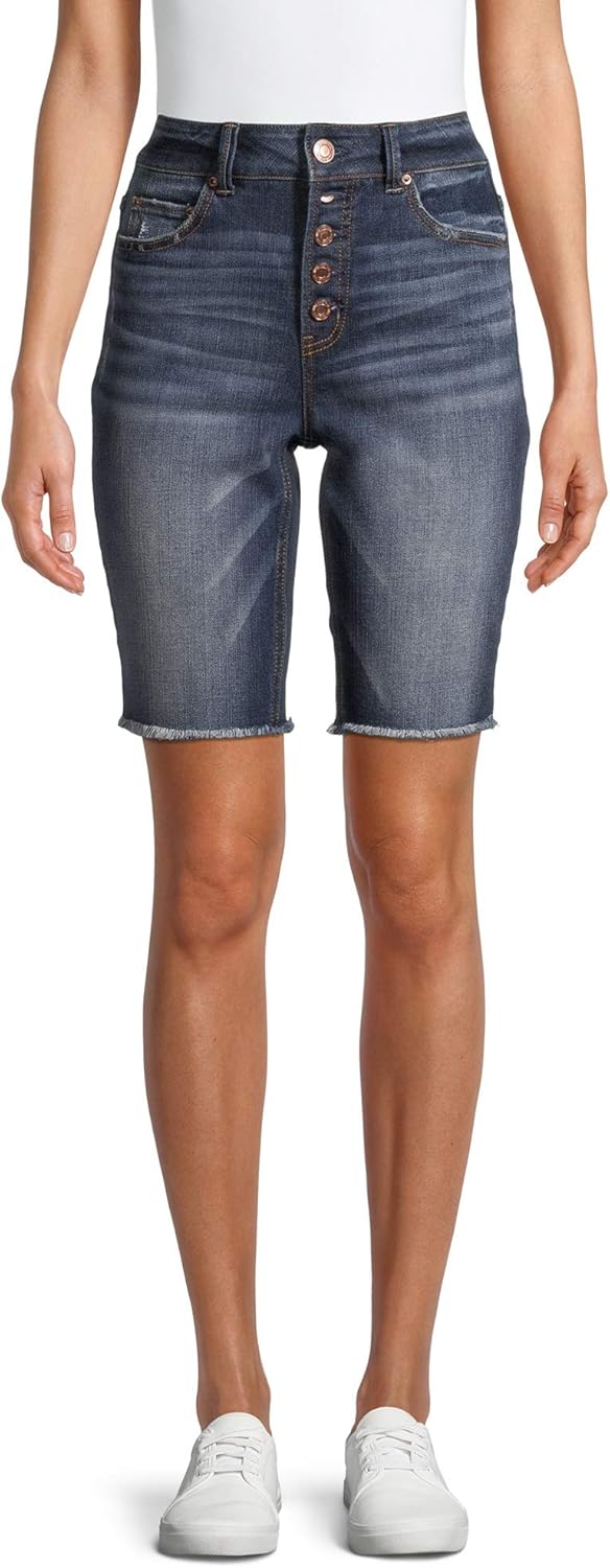Time & Tru Women's Frayed Hem HighRise Bermuda Shorts at Amazon Women