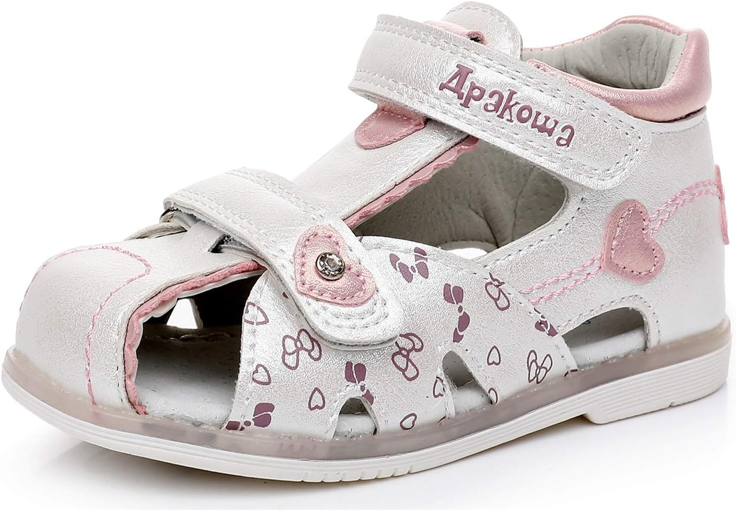Toddler Girls Closed Toe Sandals Summer Princess Kids Double Butterfly Orthopedic Sandal Outdoor Beach Walking Party Dress Travelling Casual Flat Footwear Pink White