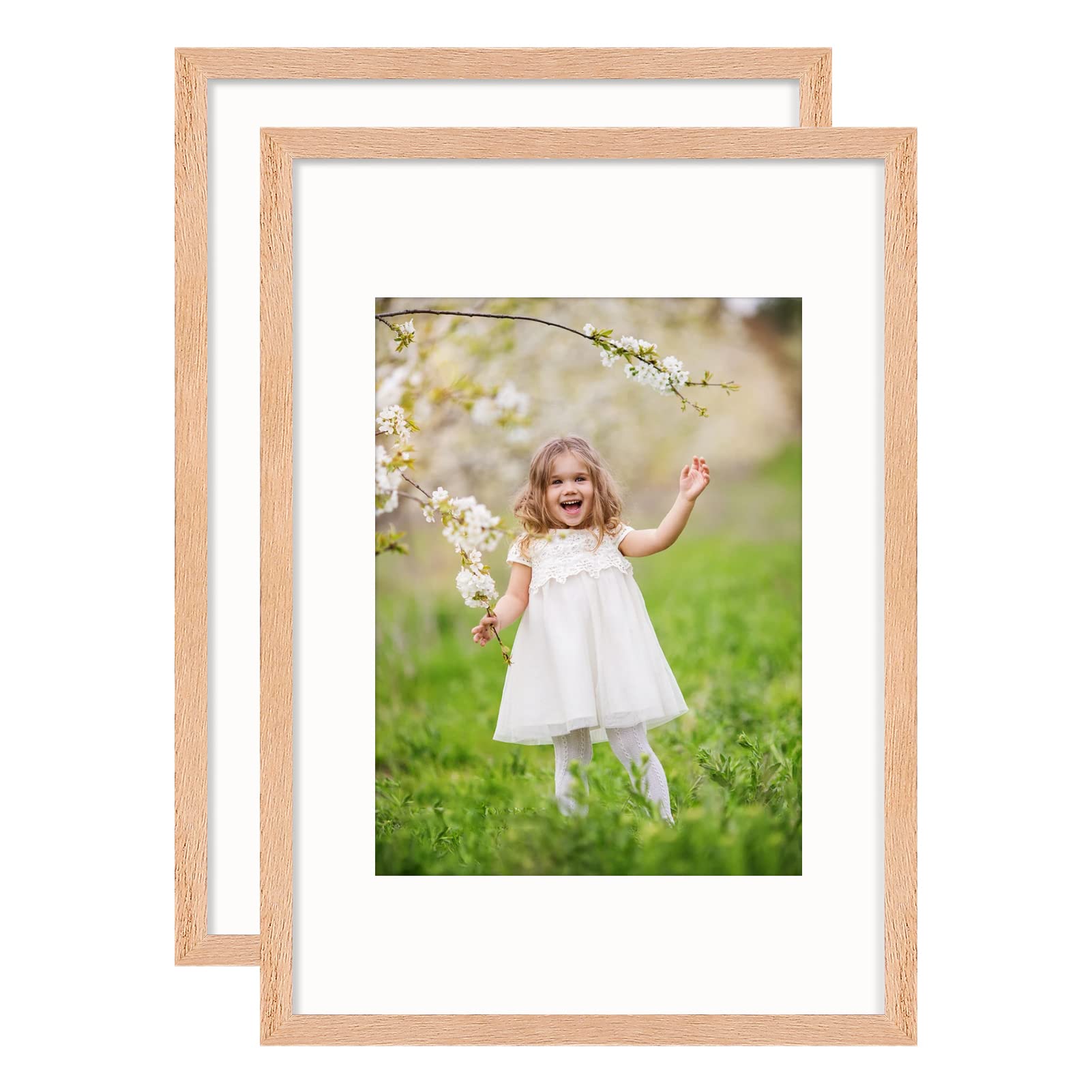 OAK Wood Picture Photo Frame,Size in A4(21x30cm) without Mat and A5(15x21cm) with Mat,Perspex Glass Front for Wall MountingiIn Living Room, Bedroom,Gallery,Set of 2 — image 1