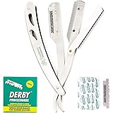 Equinox Professional Straight Edge Razor with 100 Single Edge Derby Blades - Close Shaving Men's Manual Shaver Safety