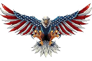 Tegik Bald Eagle Decor, American Flag Metal Wall Art, Patriotic Decoration Gift for Mens Room Garage Outdoor, 12x7 Inches