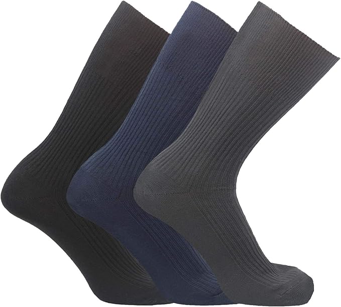 12 Pairs Mens 100 Cotton Loose Top Dark Colours Ribbed Non Elastic