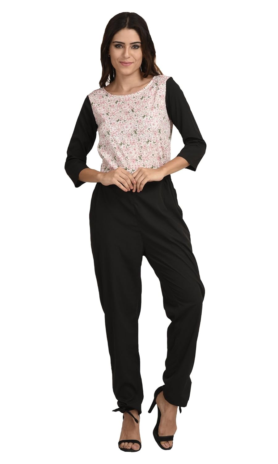 the gud look women's mix & match pink lilly print jumpsuit