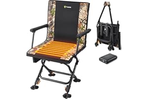 TIDEWE Hunting Chair Heated with Detachable Seat Cover & Battery, 360° Silent Swivel, Portable All-in-one Hunting Seat with Armrest for Blinds, 4 Height Adjustable Legs for Deering Hunting, Camo