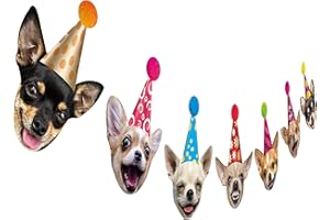 SILVIMA Chihuahua Dog Birthday Garland, Funny Chichi Portraits Party Decor, Dog Face Bunting Banner