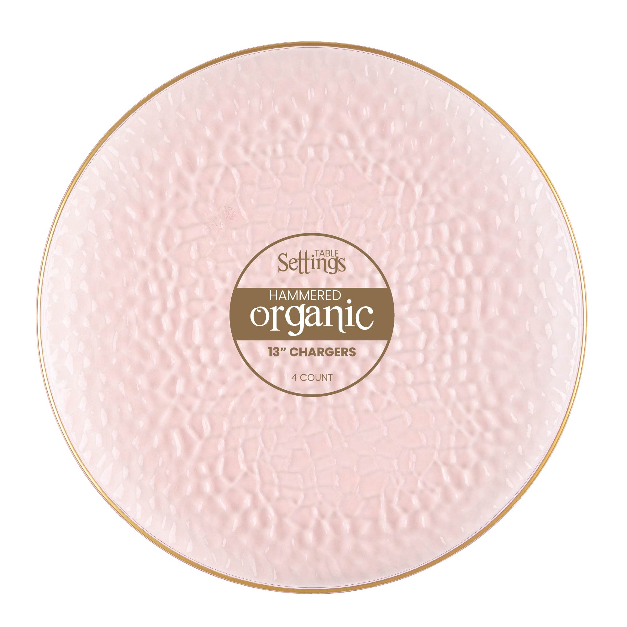 Photo 1 of [Pink Hammered With Gold Rim 4 Pack] 13'' Charger Plates Pink Hammered With Gold Rim Plastic Heavy Duty Disposable Dinner Chargers Serveware Dishes Platters Tableware for parties, Weddings