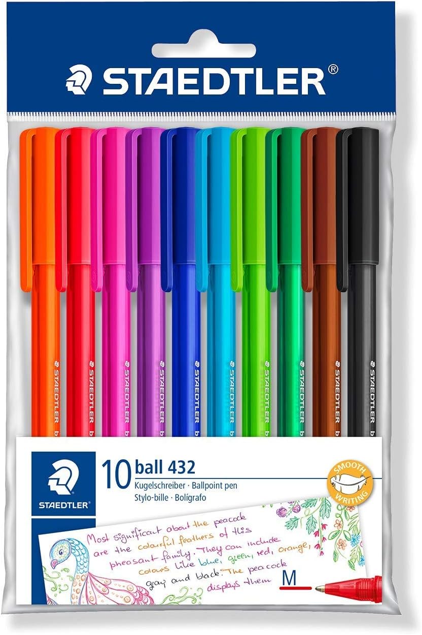 3 x Medium Rainbow Ballpoint Pens, Assorted Colours, Pack of 10