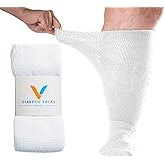 Viasox EasyStretch Diabetic Socks for Men & Women, Non Binding Top, Seamless Toe, Loose Fit (White, Large)