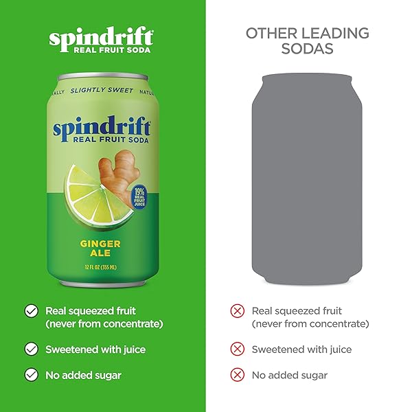 SPINDRIFT SODA GINGER ALE SODA MADE WITH REAL SQUEEZED FRUIT 12 PACK CASE