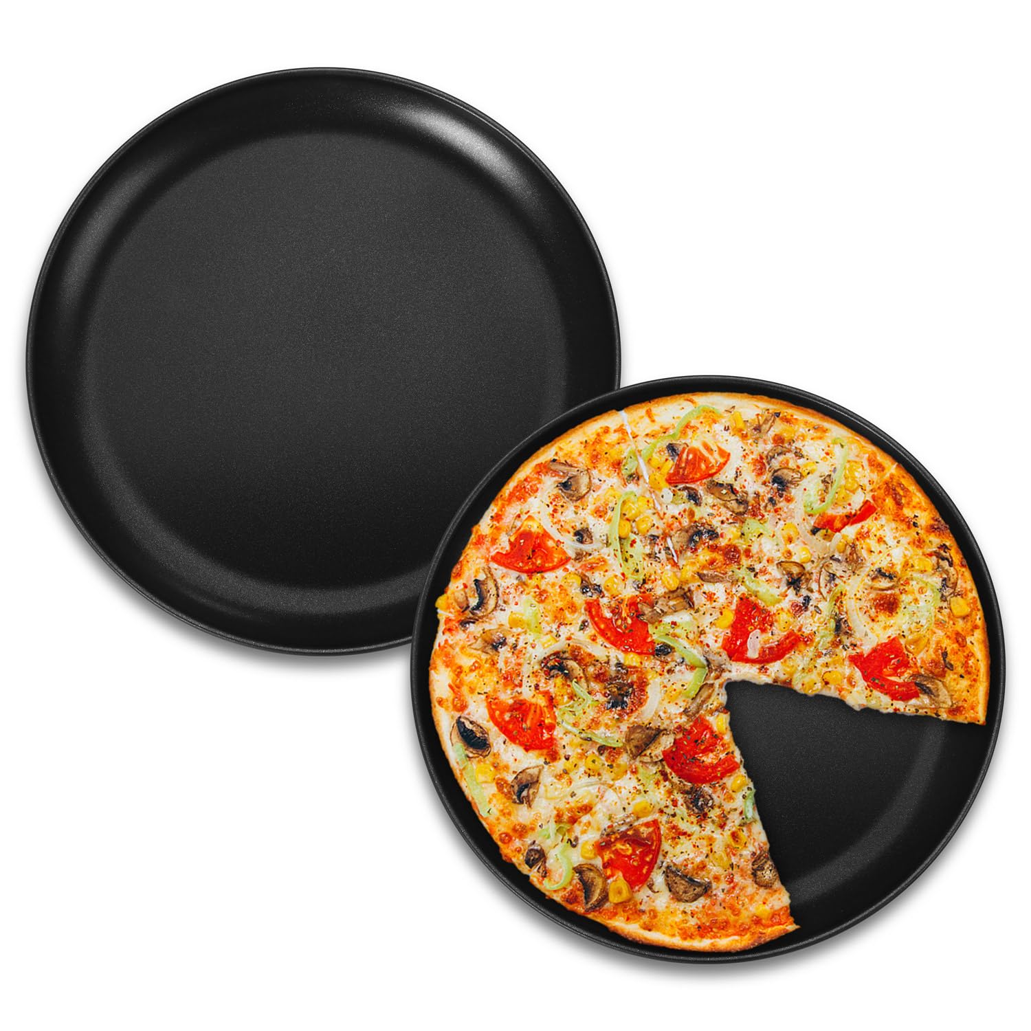 HaWare Pizza Tray Set of 2, 10 inch Stainless Steel Non-Stick Round Baking Sheet Pan, Oven Tray for Baking/Serving, Less-Stick, Non Toxic & Healthy, Rust Resistant (26cm, Black)
