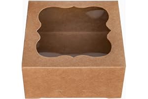 ONE MORE 6"x6"x3"Brown Bakery Boxes with pvc Window for Pie and Cookies Boxes Small Natural Kraft Paper Box 6x6x3inch,Pack of 15