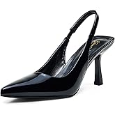 GENSHUO Women's Slingback Kitten Heel Pointed Closed Toe Stiletto Pumps Slip on Elastic Strap Wedding Party Dress Sandals Shoes