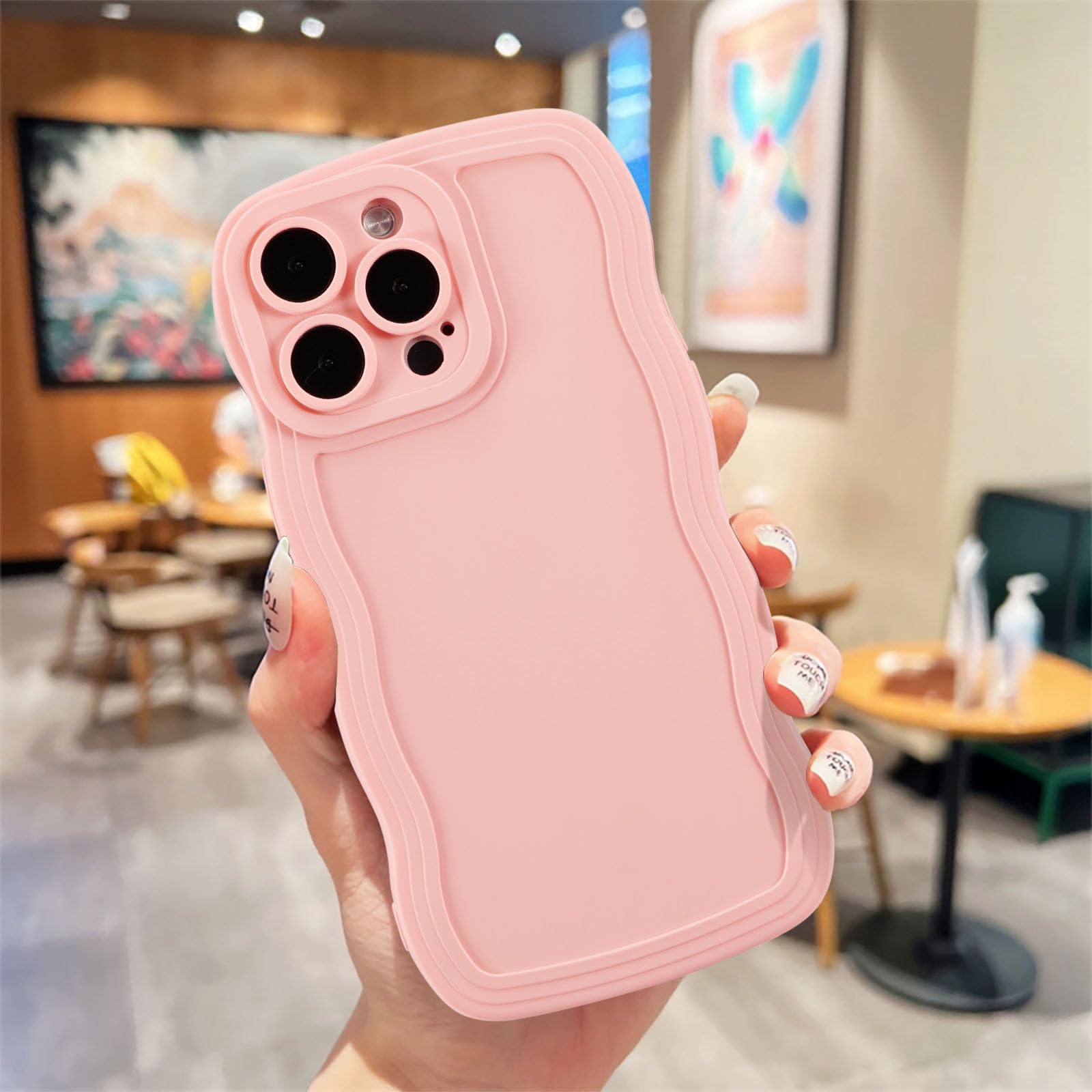 UEEBAI Wave Frame Case for iPhone 16 Pro Max, Cute Wave Frame Slim Fit Shockproof Phone Bumper Cover Soft Pretty Curly Wavy Case Anti-Scratch TPU Case - Pink